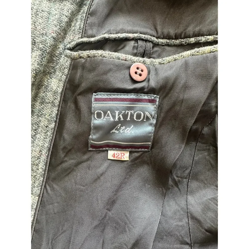 Oakton Ltd Men’s Wool Blazer Sport Coat Jacket Gray Plaid 42R 100% Pure Wool